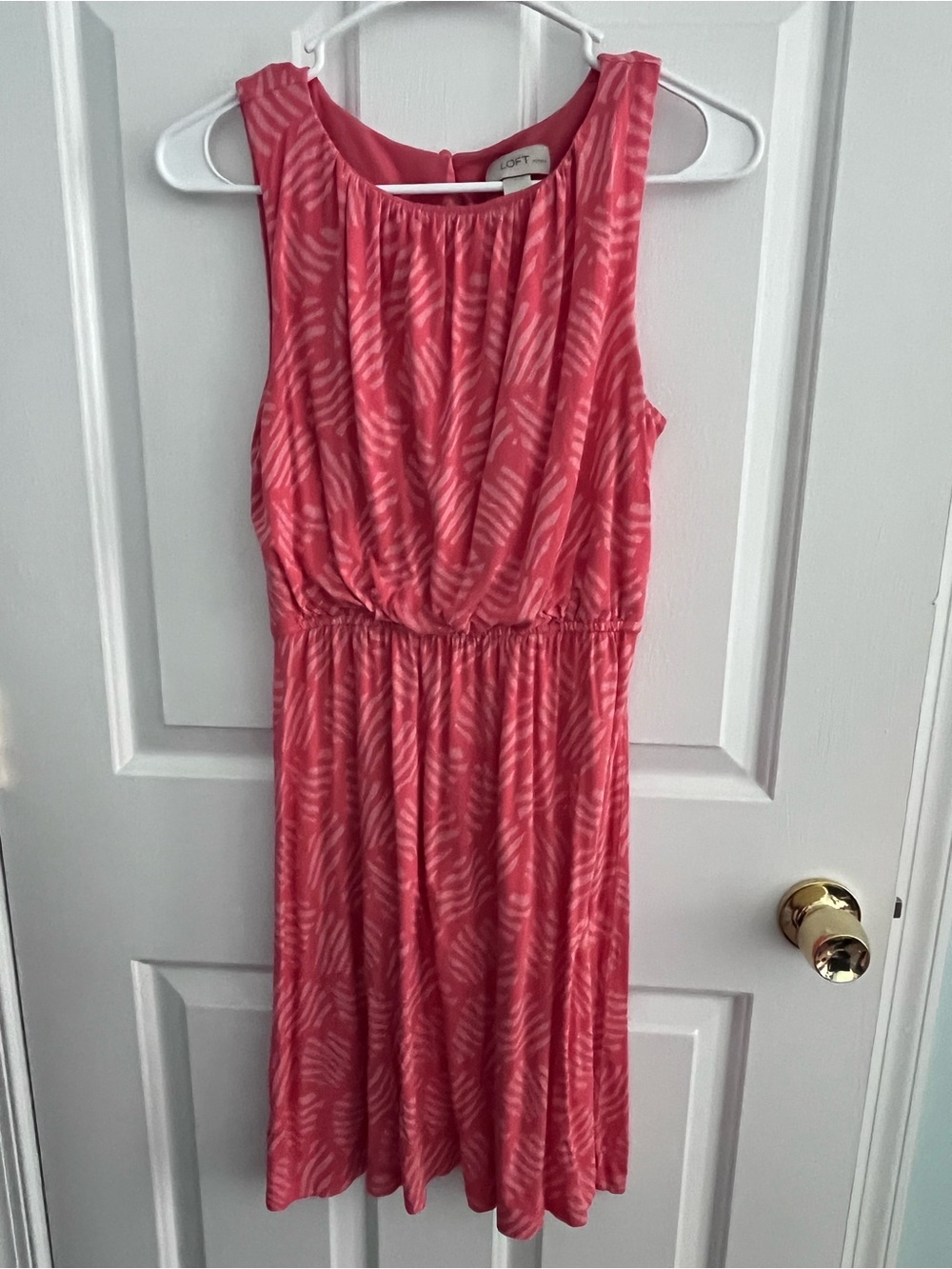 LOFT Coral Pink Sleeveless Printed Midi Dress